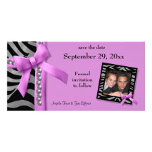 Hot Pink And Silver Zebra Gems Save The Date Card Photo Card