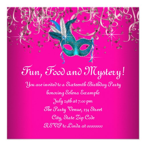 Hot Pink and Teal Blue Sweet Sixteen Party Custom Announcement
