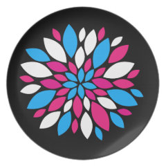 Hot Pink and Teal Flower Petals Art on Black Dinner Plate