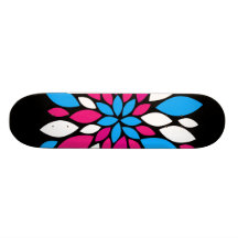 Hot Pink and Teal Flower Petals Art on Black Skateboard Decks