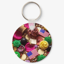 Hot Pink and Vintage Green Buttons keychains