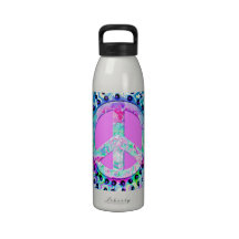 Hot Pink and Waves Peace Sign Water Bottle