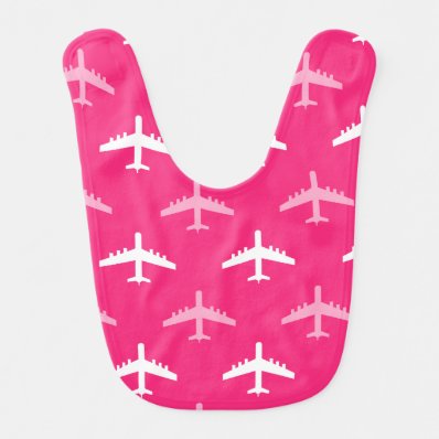 Hot Pink and White Airplanes Baby Bibs