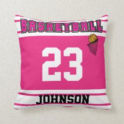 Hot Pink and White Basketball Throw Pillow