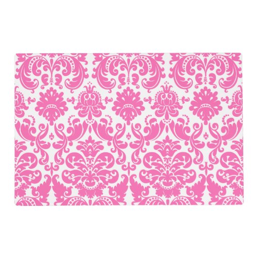 Hot Pink and White Elegant Damask Pattern Placemat Zazzle