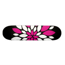 Hot Pink and White Flower Petals Art on Black Skate Board