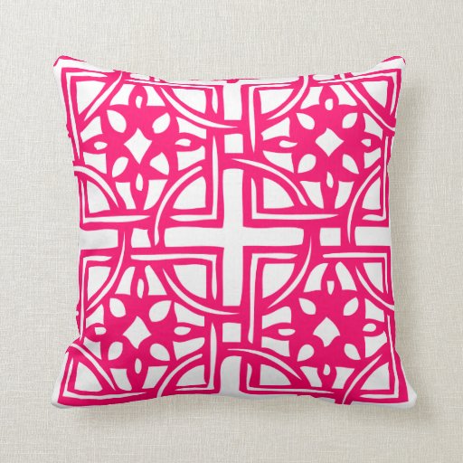Hot Pink and White Geometric Design Pillow Zazzle
