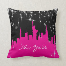Hot Pink and White New York Skyline Pillow