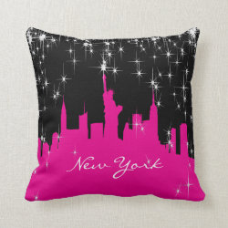 Hot Pink and White New York Skyline Throw Pillow