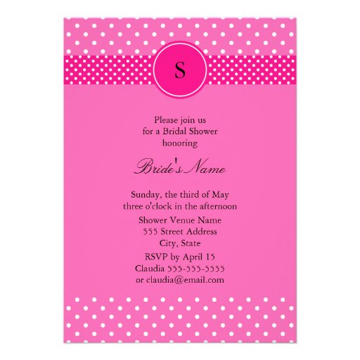 Hot Pink and White Polka Dot Bridal Shower Personalized Announcement