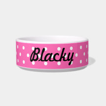 Hot Pink and White Polka Dot Pattern Pet Bowls
