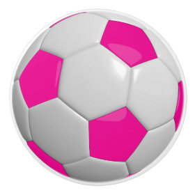 Hot Pink and White Soccer Ball Ceramic Knob