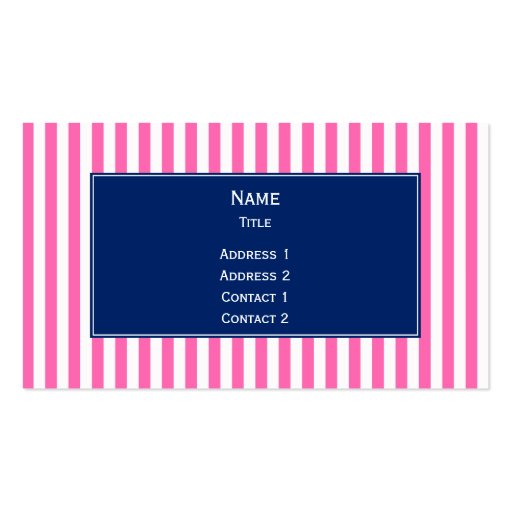 Hot Pink and White Stripes with Royal Blue Business Card Templates (front side)