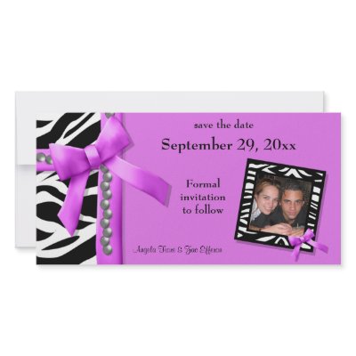 Hot Pink And White Zebra Gems Save The Date Card Customized Photo Card