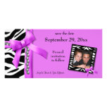 Hot Pink And White Zebra Gems Save The Date Card Customized Photo Card