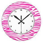 Hot Pink and white Zebra stripes pattern Wall Clock