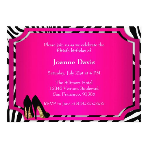 Hot Pink and Zebra 50th Birthday Party Invitation
