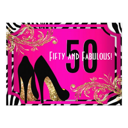 Hot Pink and Zebra 50th Birthday Party Invitation