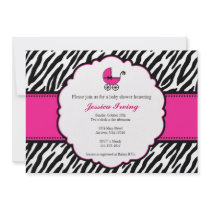 Hot Pink and Zebra Print Baby Shower Invitation