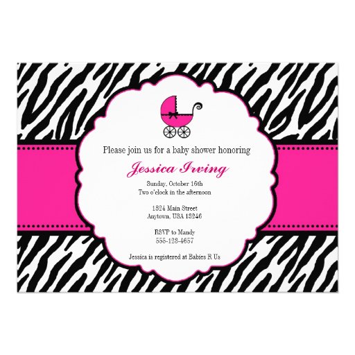 Hot Pink and Zebra Print Baby Shower Invitation