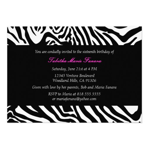 Hot Pink and Zebra | Sweet Sixteen Invitation