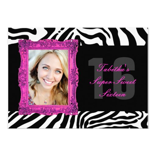 Hot Pink and Zebra | Sweet Sixteen Invitation (front side)
