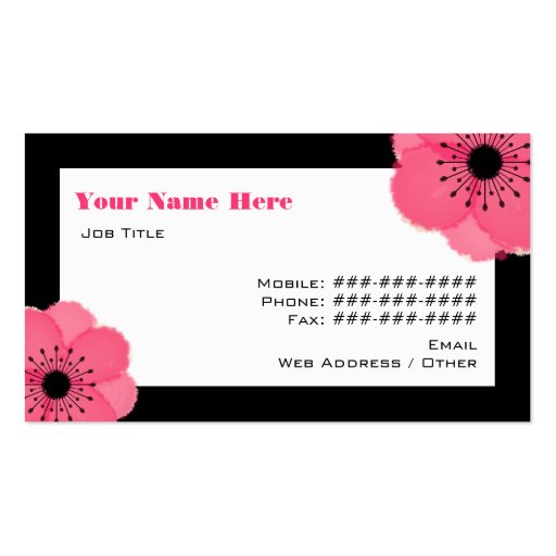 Hot Pink Anemone All Purpose Business Card (back side)