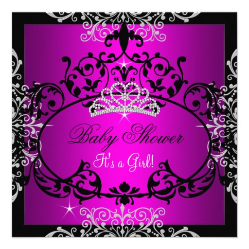 Hot Pink Baby Shower Girl Princess Tiara Black Custom Announcement