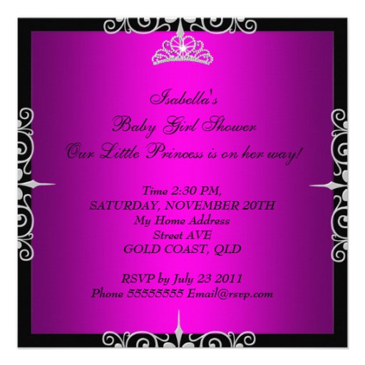 Hot Pink Baby Shower Girl Princess Tiara Black Custom Announcement