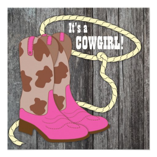 Hot Pink Barn Wood Cowgirl Baby Shower Invitation