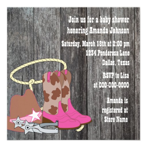 Hot Pink Barn Wood Cowgirl Baby Shower Invitation