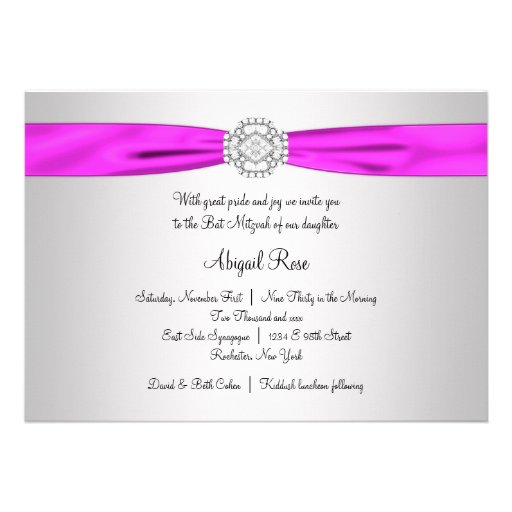 Hot Pink Bat Mitzvah Custom Invites