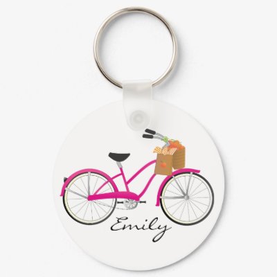 Hot PInk Bicycle with Oranges Key Chains by trennea
