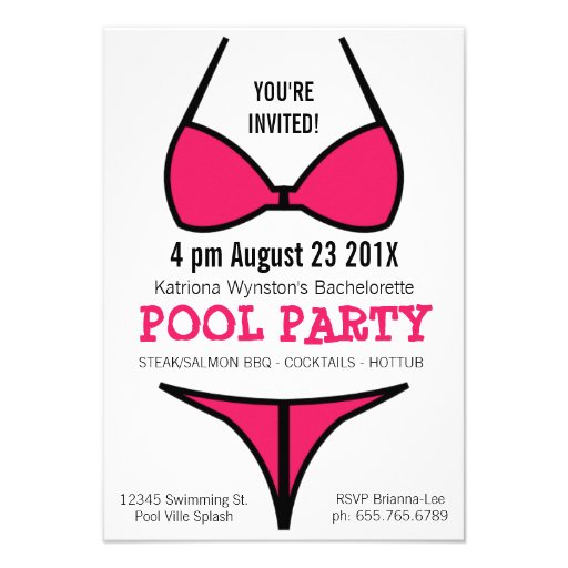Hot Pink Bikini Ladies Bachelorette Party Personalized Announcement (front side)