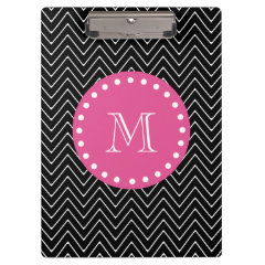 Hot Pink, Black and White Chevron | Your Monogram Clipboard