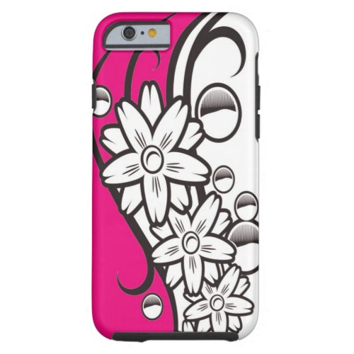 Hot Pink Black And White Floral Pattern Tough iPhone 6 Case