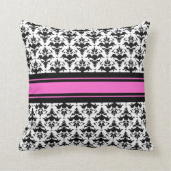 Hot Pink, Black and White French Damask Pillow