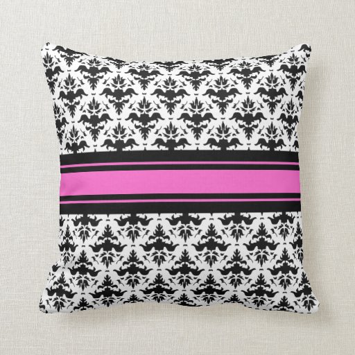 Hot Pink, Black and White French Damask Pillows Zazzle