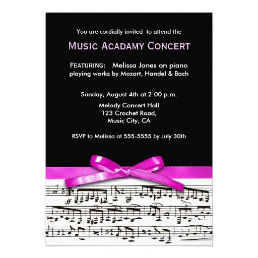 Hot Pink Black and white music recital concert Invitation