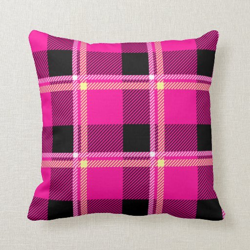 Hot Pink, Black and Yellow Plaid Throw Pillow Zazzle