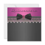 Hot Pink Black Bow Quinceanera 15th Birthday Party Personalized Announcement