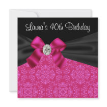 Hot Pink Black Damask 40th Birthday Party Personalized Invites