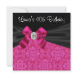 Hot Pink Black Damask 40th Birthday Party invitations