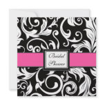 Hot Pink & Black Damask Bridal Shower Invitations