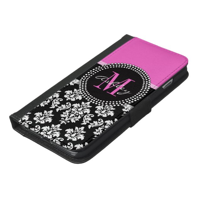 Hot Pink Black Damask Monogrammed-5