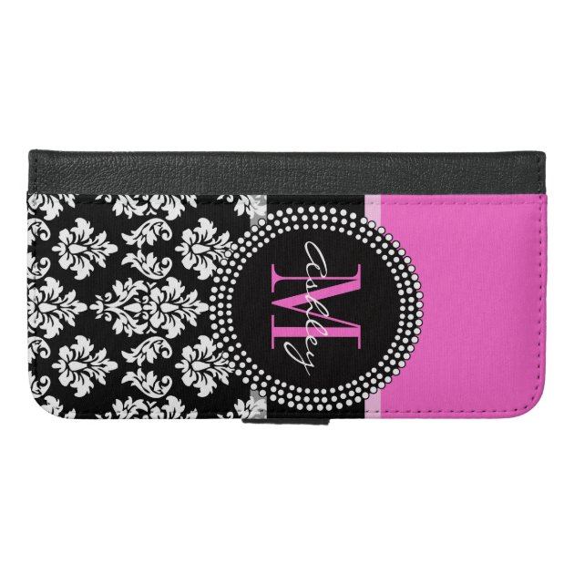 Hot Pink Black Damask Monogrammed-4