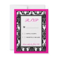 Hot Pink & Black Damask RSVP Card invitation