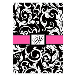 Hot Pink & Black Damask Wedding Reception Cards profilecard