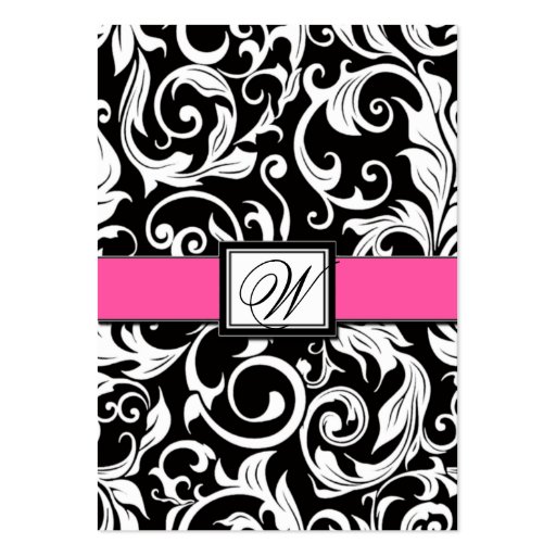 Hot Pink & Black Damask Wedding Reception Cards Business Card Template
