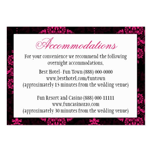 Hot Pink Black Damask Wedding Reception Cards Business Card